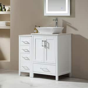 36 in. W x 22 in. D x 38.7 in . H Freestanding Bath Vanity in White with White Engineer Stone Top with White Vessel Sink