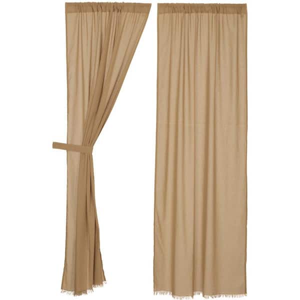 VHC BRANDS Tobacco Cloth Khaki Tan 40 in. W x 84 in. L Cotton Sheer Rod Pocket Window Panel Pair