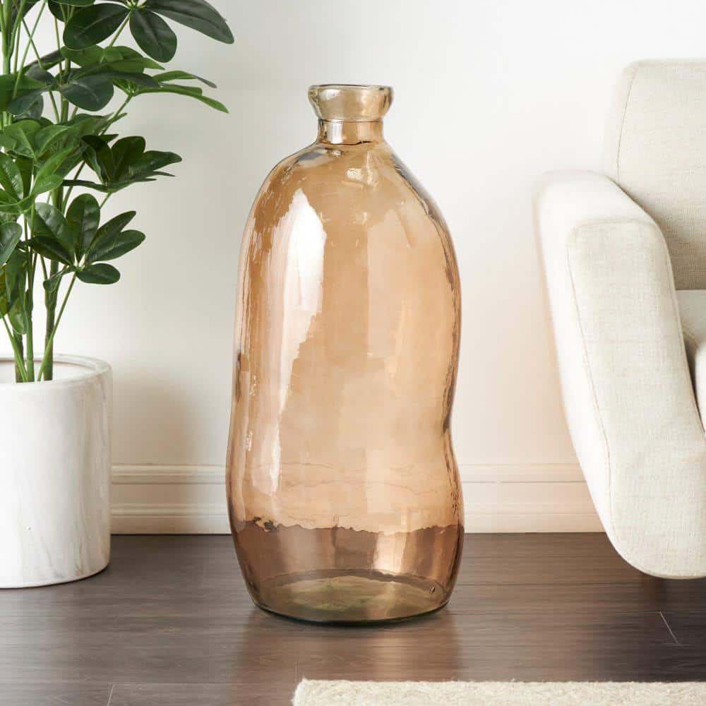 Handcrafted Round Brown Glass Floor Vase