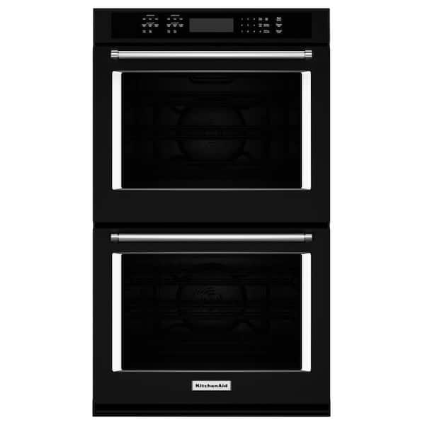KitchenAid 30 in. Double Electric Wall Oven Self-Cleaning with Convection in Black