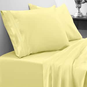 1800-Series 4-Piece Pale Yellow Solid Color Microfiber California King Sheet Set