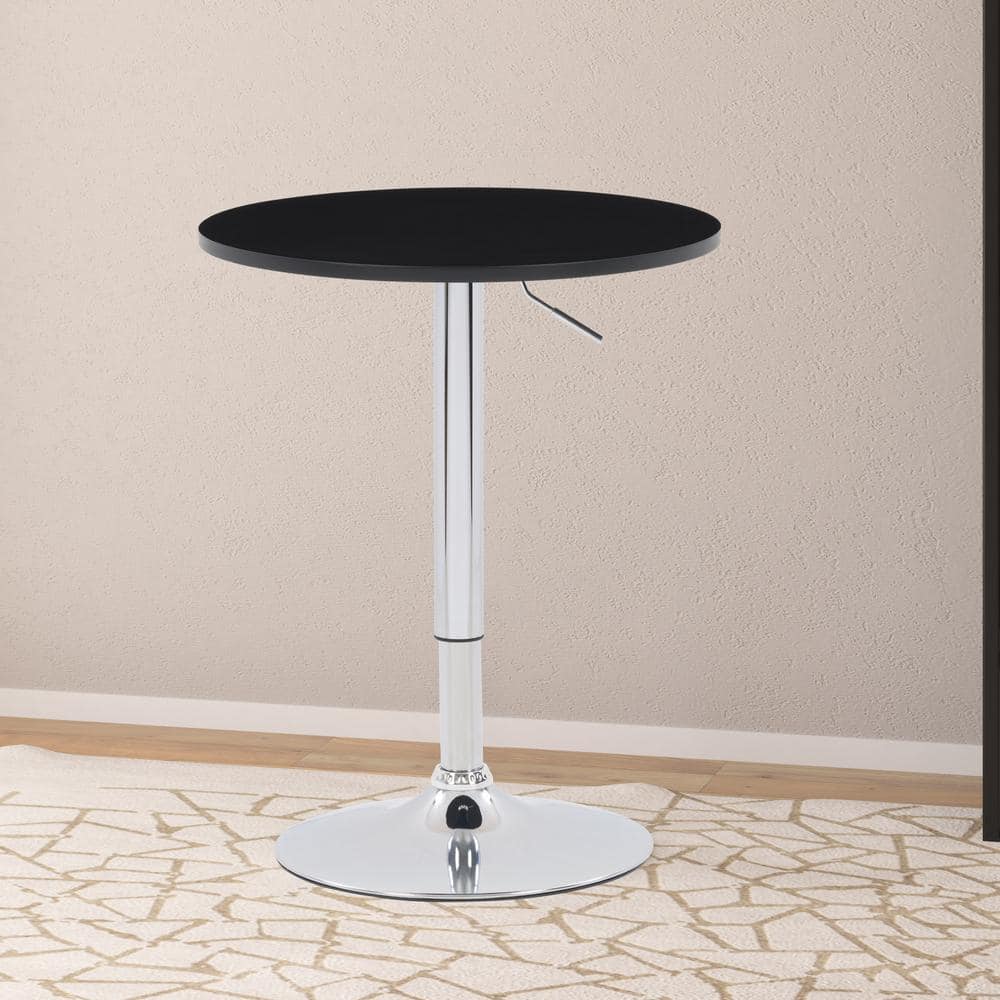 Adjustable Height Black and Chrome Round Bar Table