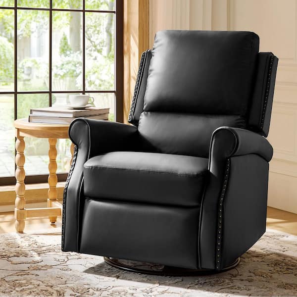 JAYDEN CREATION Jazm Black Faux Leather Swivel Rocker Manual