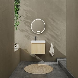 14 in. W x 24 in. D x 21 in. H 1-Sink Wall Mounted Bath Vanity in Oak with White Resin Top