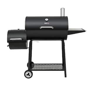 Barrel Charcoal Grill 30 in Black, with Offset Smoker for Patio and Parties, Outdoor Backyard