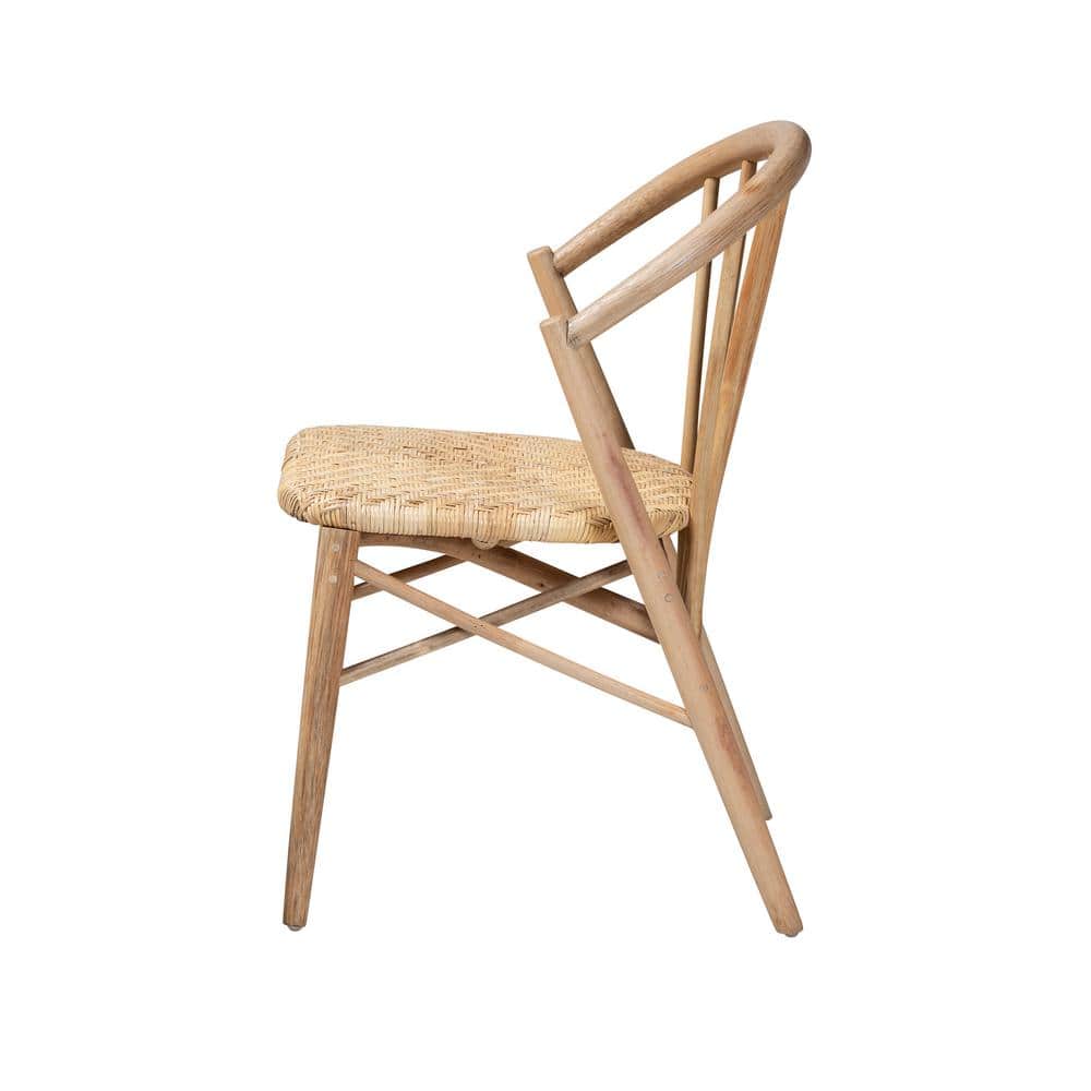 Bohemian Mid-Century Natural Brown Rattan & Cane Side Chair