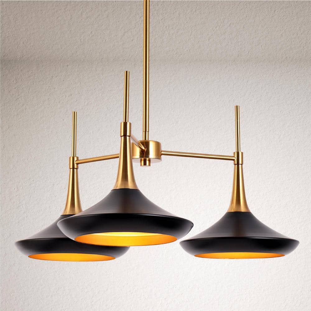 Whimsical Sputnik 25'' Matte Black Chandelier with Brass Accents
