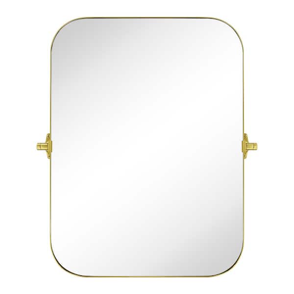 TEHOME 22 in. W x 30 in. H Rectangular Stainless Steel Framed Pivoting Wall Mounted Bathroom Vanity Mirror in Brushed Gold