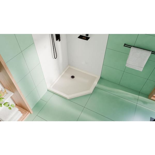 SlimLine 36 in. L x 36 in. W Corner Neo Angle Biscuit Shower Pan Base with 2 in. Round Corner Drain in Oil Rubbed Bronze