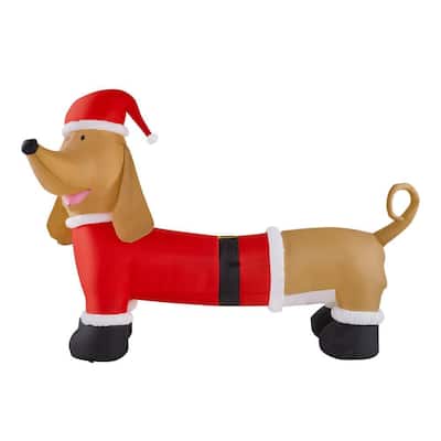 4 ft Pre-Lit LED Dachshund with Santa Outfit Christmas Inflatable