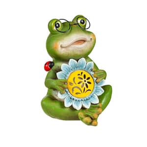 7 in. Resin Solar Animal Garden Statue With Glasses, Frog