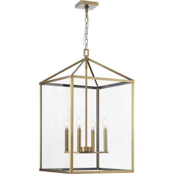 Progress Lighting Seneca 4-Light Polished Nickel Farmhouse Lantern Medium Hanging Pendant Light