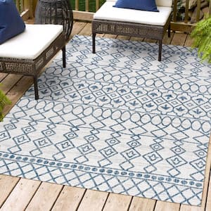 Kafel Coastal Bohemian Ivory/Blue 8 ft. x 10 ft. Indoor/Outdoor Area Rug