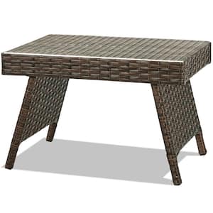 23.5 in. Brown Height Adjustable Rattan Wicker Coffee Side Table Folding End Table