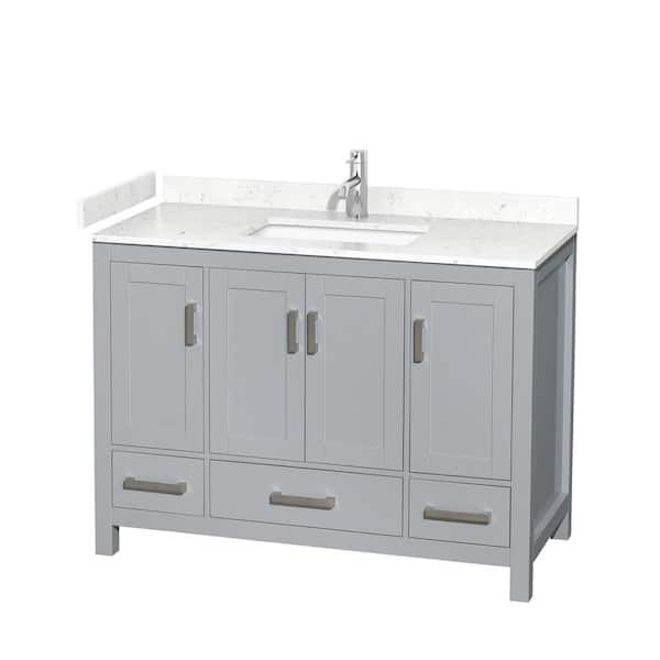 Wyndham Collection Sheffield 48 in. W x 22 in. D Single Bath Vanity in Gray with Cultured Marble Vanity Top in White with White Basin