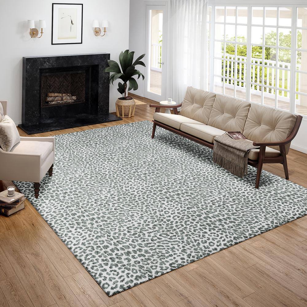 Safari Gray Chenille Rectangular 8' x 10' Washable Area Rug
