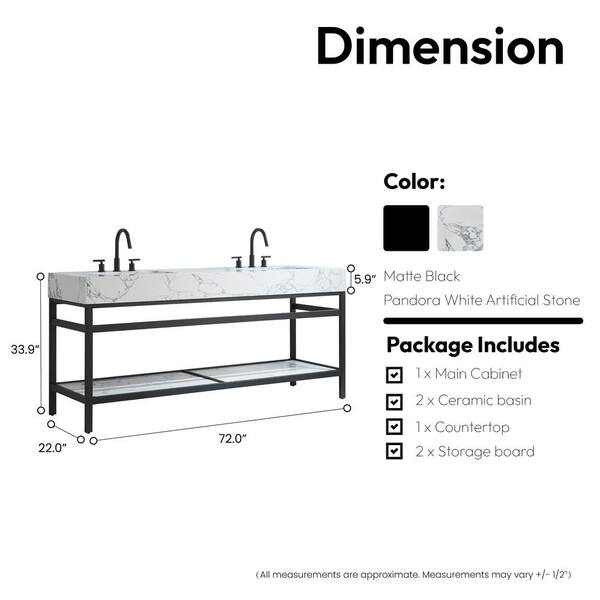 ROSWELL Ecija 72 in.W x 22 in.D x 33.9 in.H Double Sink Bath