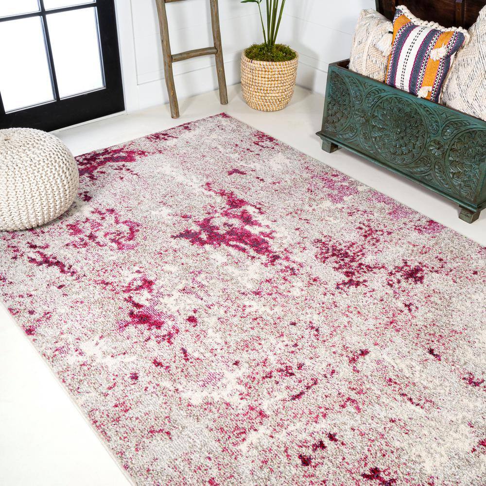 Serene Abstract Maroon and Cream 5'x8' Synthetic Area Rug