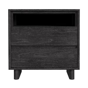 Halmstad Black 2-Drawer 24 in. W. Wood Panel Nightstand