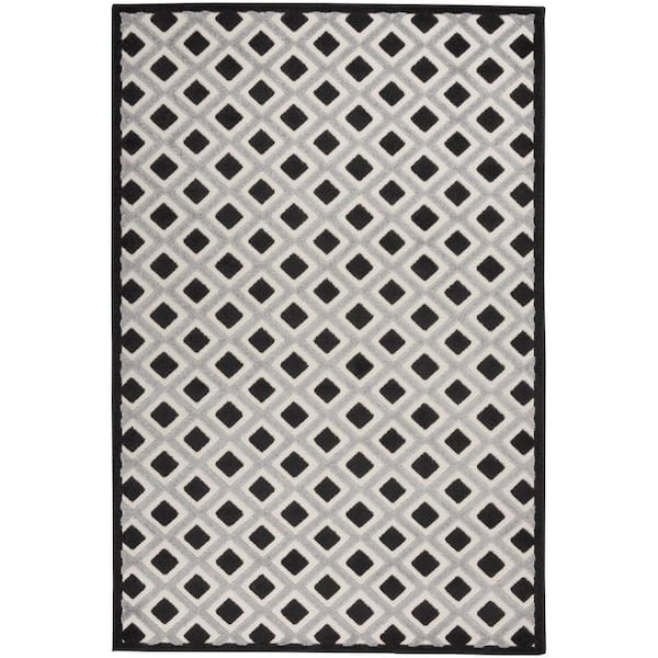 Home Decorators Collection Aloha Black White 6 ft. x 9 ft. Geometric Contemporary Indoor/Outdoor Patio Area Rug