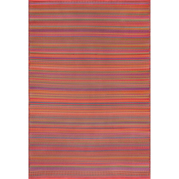 Tayse Rugs Sunset Stripe Red 5 ft. x 7 ft. Indoor/Outdoor Area Rug