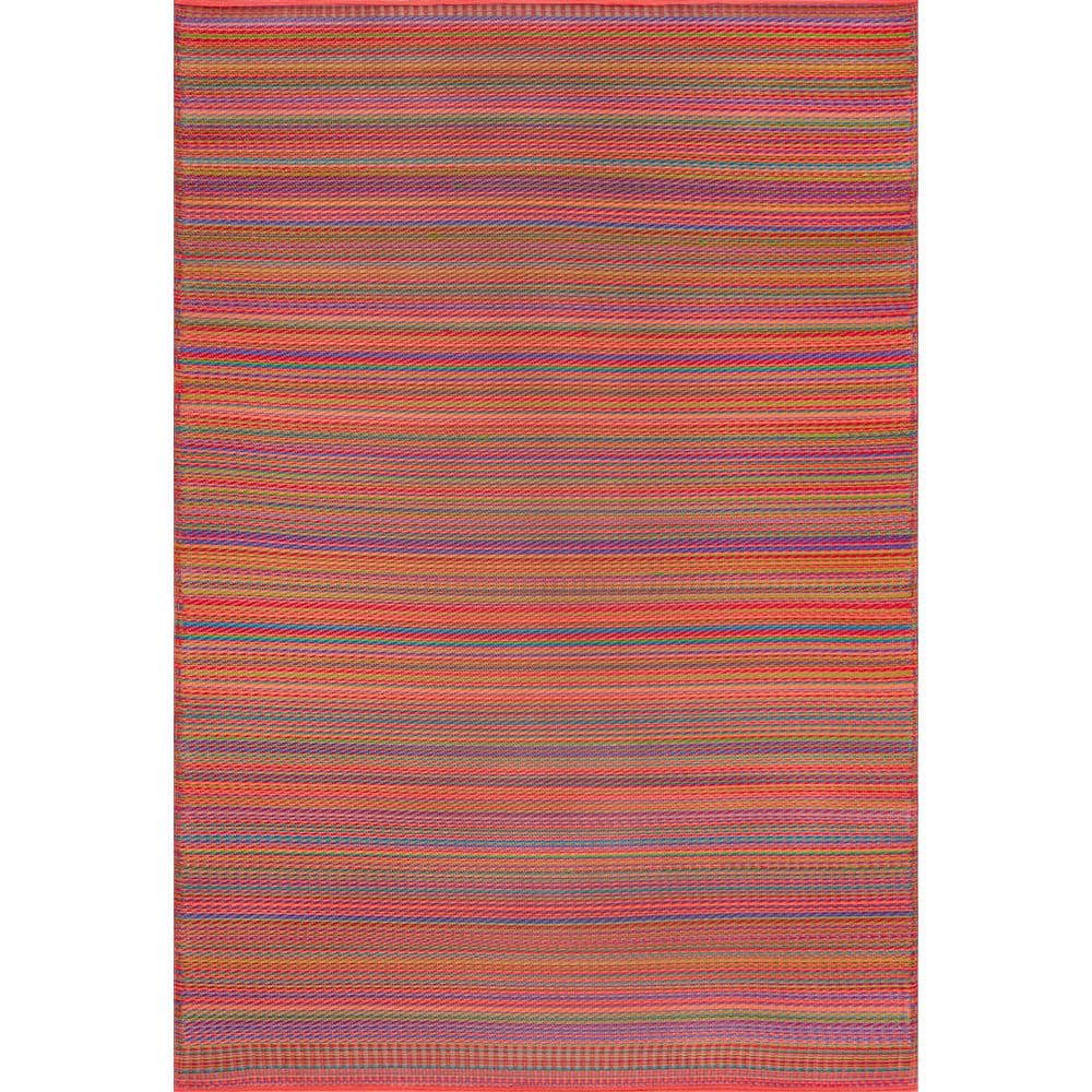 Sunset Stripe Red and Gray Synthetic 5' x 7' Area Rug