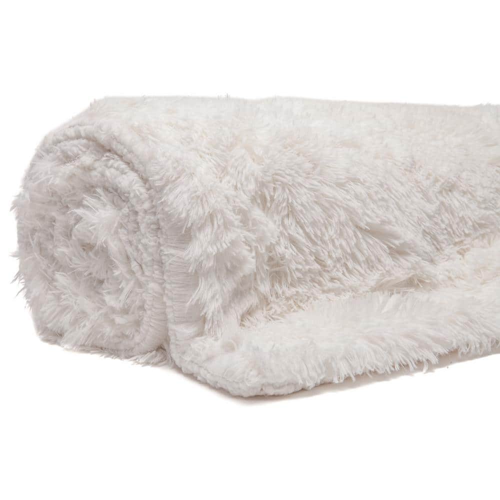 White Reversible Faux Fur and Sherpa Throw Blanket 50" x 65"