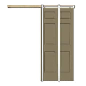 Olive Green 36 in. x 80 in. Painted Composite MDF 6PANEL Interior Sliding Door with Pocket Door Frame and Hardware Kit
