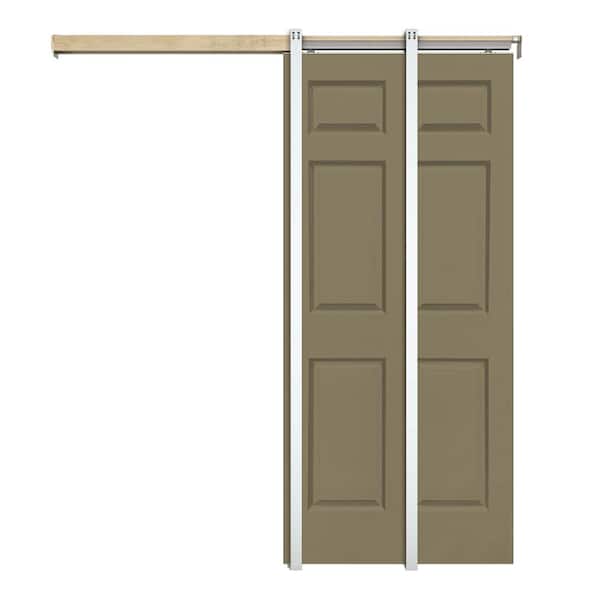 Olive Green 36 in. x 80 in. Painted Composite MDF 6PANEL Interior Sliding Door with Pocket Door Frame and Hardware Kit