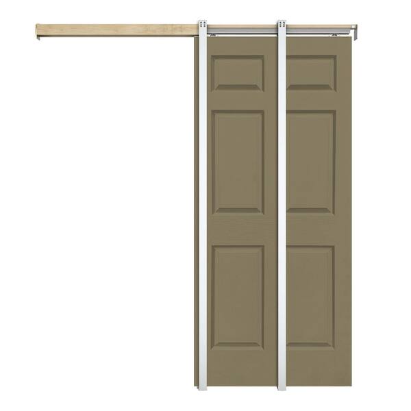 CALHOME Olive Green 36 in. x 80 in. Painted Composite MDF 6PANEL Interior Sliding Door with Pocket Door Frame and Hardware Kit