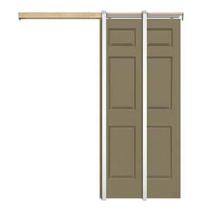Olive Green 30 in. x 80 in. Painted Composite MDF 6PANEL Interior Sliding Door with Pocket Door Frame and Hardware Kit