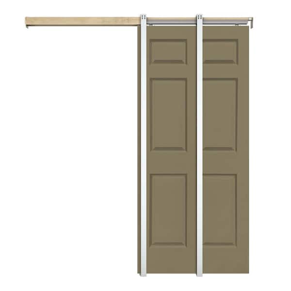 CALHOME Olive Green 30 in. x 80 in. Painted Composite MDF 6PANEL Interior Sliding Door with Pocket Door Frame and Hardware Kit