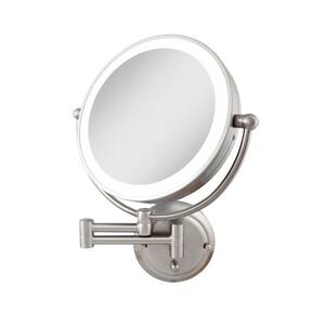 Glamour 18 in. H x 14 in. W Fluorescent Wall Mount Bi-View 5X/1X Magnification Beauty Makeup Mirror in Satin Nickel
