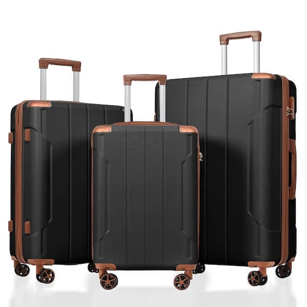 3-Piece Black & Brown ABS Hardside Lightweight Luggage Set with TSA Lock and Universal Wheels (20"+24"+28")