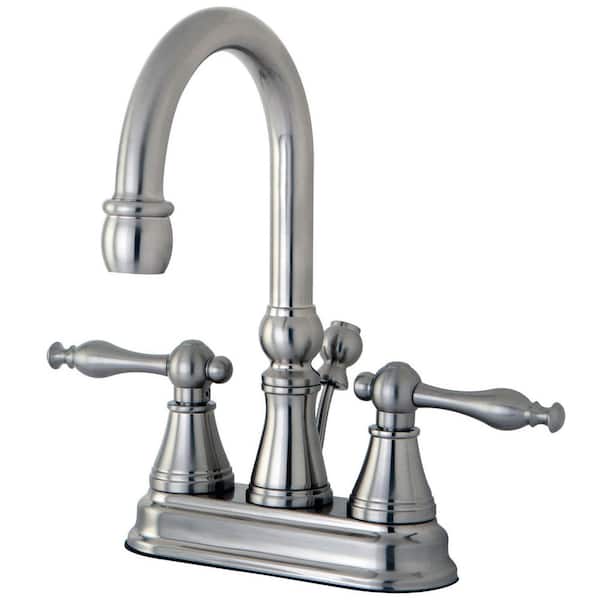 Kingston Brass Naples 4 in. Centerset 2-Handle Bathroom Faucet with Brass Pop-Up in Brushed Nickel