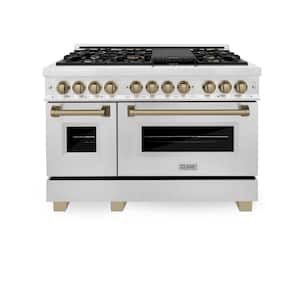 Autograph Edition 48 in. 7-Burner Double Oven Dual Fuel Range in Fingerprint Resistant Stainless and Champagne Bronze
