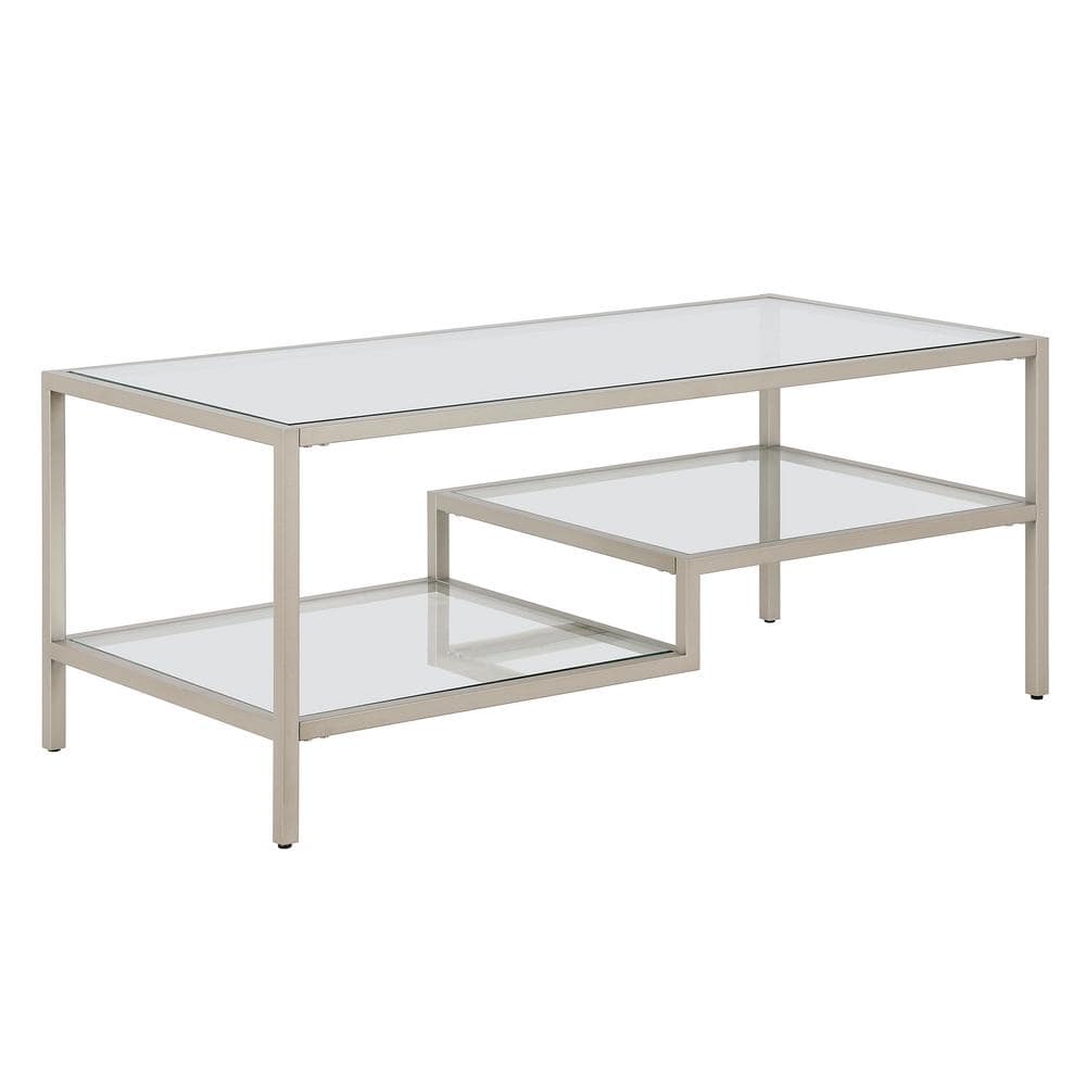 Satin Nickel Medium Rectangular Glass Coffee Table