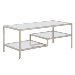 Lovett 45 in. Satin Nickel Large Rectangle Glass Coffee Table with Shelf