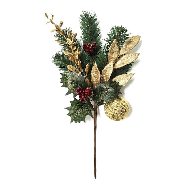 Home Accents Holiday Sugarplum Knoll 16 in. Decorative Pick Arrangement, Gold