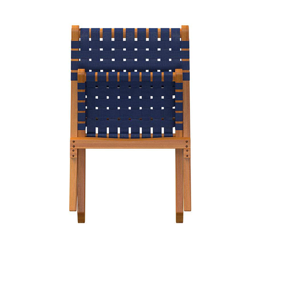 Navy Blue Woven Acacia Wood Folding Chair