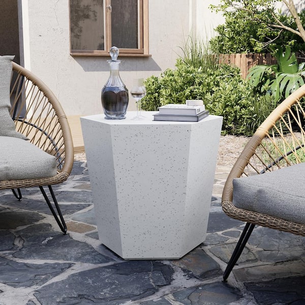 PATIOGUARDER 24 in. Indoor and Outdoor Patio Mgo Concrete Coffee Table in a Terrazzo Off-white Hexagon Design