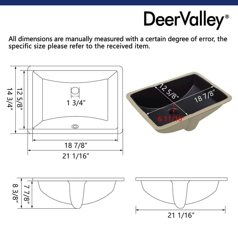 Matte Black Ceramic Rectangular Undermount Bathroom Sink with Overflow