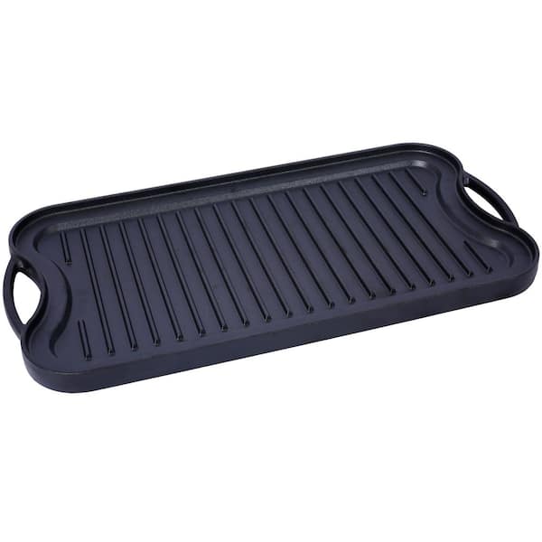 maocao hoom 20 in. x 10 in. Pre-Seasoned Cast Iron Reversible Rectangular Grill/Griddle Black
