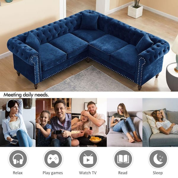 Navy blue couch with outlet nailheads