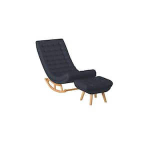 Rubber Wood Leg Living Room Outdoor Rocking Chair Lounge Fabric Tufted Relaxing with Grey Cushion and Footrest Stool