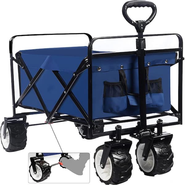 maocao hoom Heavy Duty Beach Wagon Cart, Folding Camping Garden Beach Cart with Universal Wheels Adjustable Handle, Serving Cart