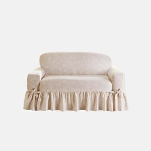 Essential Twill Neutral Floral Cotton Loveseat Slipcover