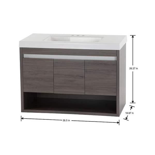 Wilby 37 in. Single Sink Dark Oak Floating Bath Vanity with White Cultured Marble Top (Assembled)