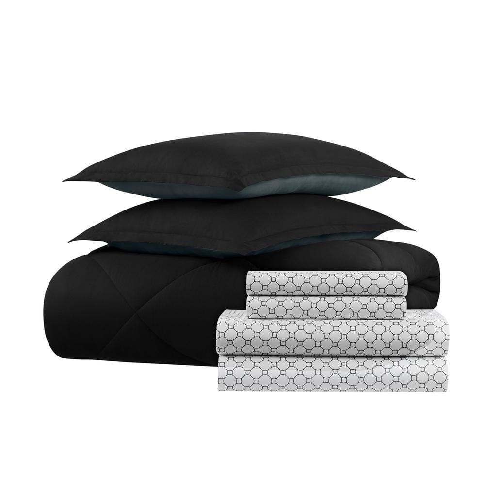 Full Black and Gray Microfiber Reversible Bedding Set