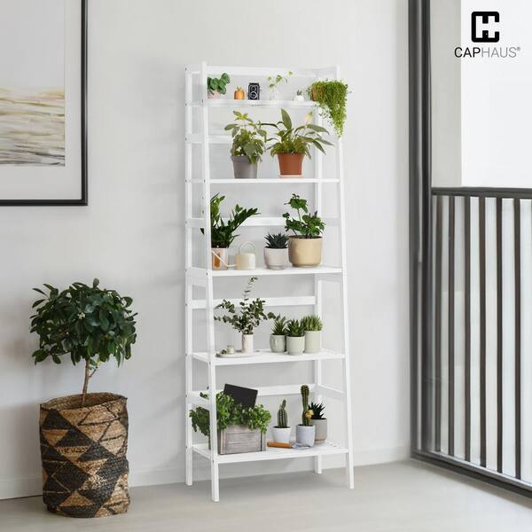 Bamboo and white ladder shelf hotsell